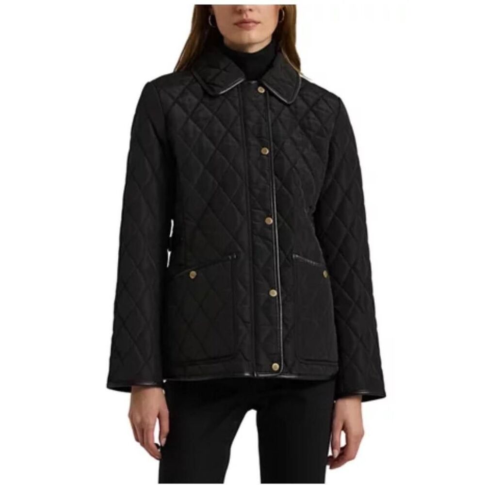 Lauren Ralph Lauren Women's Quilted Velboa-Lined Coat in Black Size M